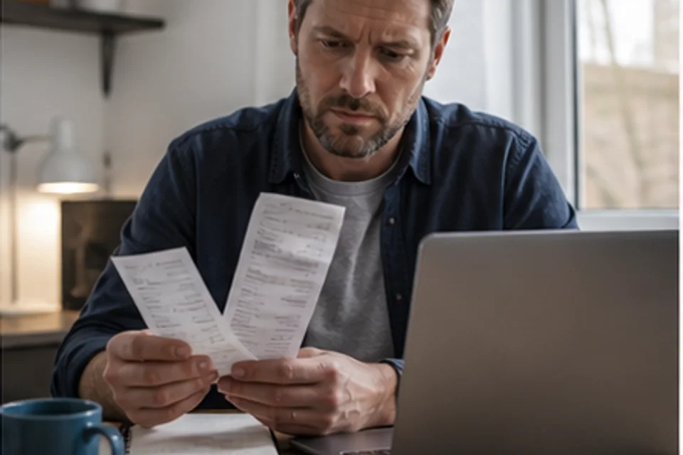 Self-employed driver reviewing expense receipts